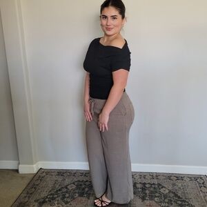 Linen Cropped Wide Leg Pants Khaki